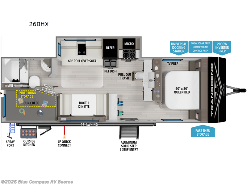 Call now about this 2026 Grand Design Transcend Xplor 26BHX! 2026 Grand Design Transcend Xplor 26BHX - New Travel Trailer For Sale by Blue Compass RV Boerne in Boerne, Texas features Slideout