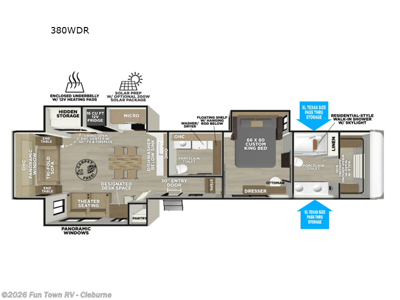 Call now about this 2026 Forest River Wildwood Heritage Glen 380WDR! 2026 Forest River Wildwood Heritage Glen 380WDR - New Fifth Wheel For Sale by Fun Town RV - Cleburne in Cleburne, Texas features Slideout