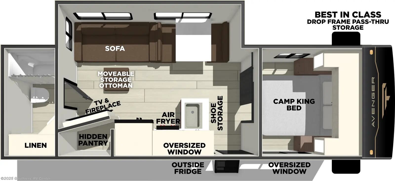 Call now about this 2026 Prime Time Avenger 25RBS! Stock image for Forest River Prime Time Avenger. Options, colors, and floorplan may vary.
