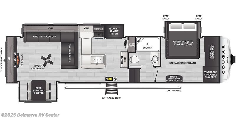 Call now about this 2026 Keystone Cougar 320RDS! Floorplan of 2026 Keystone Cougar 320RDS