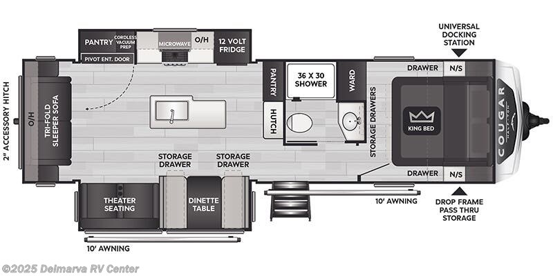 Call now about this 2026 Keystone Cougar Half-Ton East 29RLP! Floorplan of 2026 Keystone Cougar Half-Ton East 29RLP