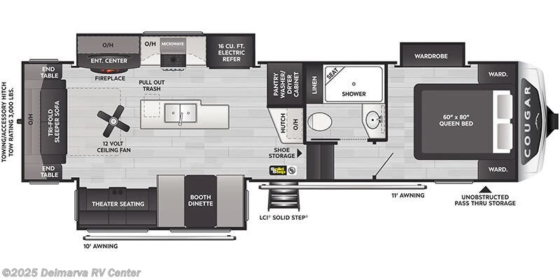 Call now about this 2025 Keystone Cougar 290RLS! Floorplan of 2025 Keystone Cougar 290RLS