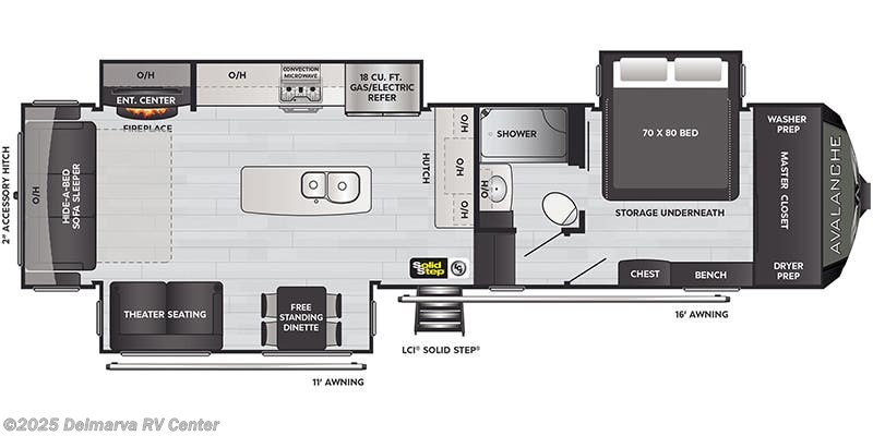 Call now about this 2021 Keystone Avalanche 322RL! Floorplan of 2021 Keystone Avalanche 322RL