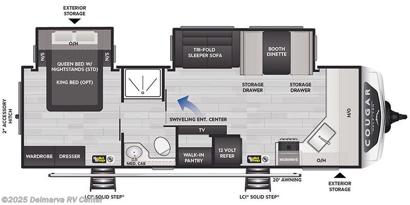 Call now about this 2026 Keystone Cougar Half-Ton East 25FKD! Floorplan of 2026 Keystone Cougar Half-Ton East 25FKD