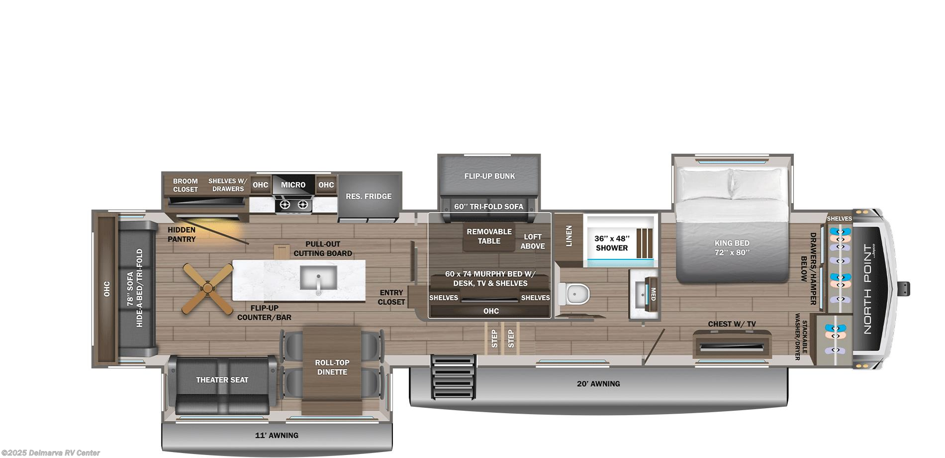 Call now about this 2026 Jayco North Point 377RLBH! Floorplan of 2026 Jayco North Point 377RLBH