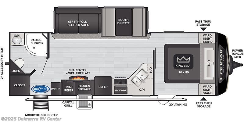 Call now about this 2021 Keystone Cougar Half-Ton East 26RBS! Floorplan of 2021 Keystone Cougar Half-Ton East 26RBS