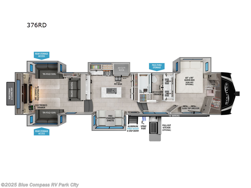Call now about this 2025 Grand Design Solitude 376RD! 2025 Grand Design Solitude 376RD - New Fifth Wheel For Sale by Blue Compass RV Park City in Park City, Kansas features Slideout