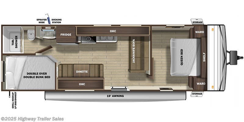 Call now about this 2020 Highland Ridge Open Range Conventional OT26BH! Floorplan of 2020 Highland Ridge Open Range Conventional OT26BH