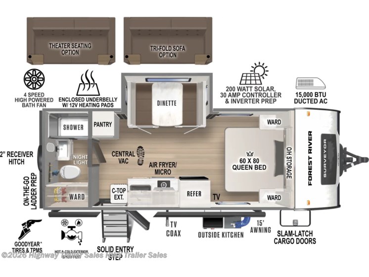 Email now about this 2026 Forest River Surveyor Legend 19RBLE! Floorplan of 2026 Forest River Surveyor Legend 19RBLE