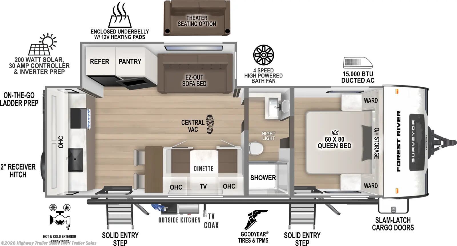 Email now about this 2026 Forest River Surveyor Legend 261RKLE! Floorplan of 2026 Forest River Surveyor Legend 261RKLE
