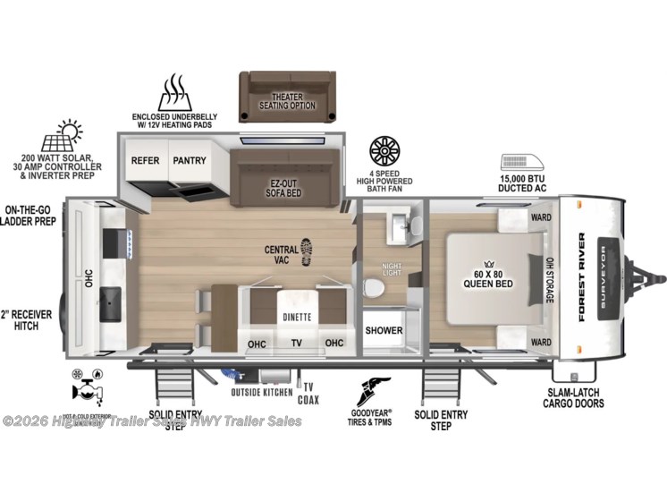 Email now about this 2026 Forest River Surveyor Legend 261RKLE! Floorplan of 2026 Forest River Surveyor Legend 261RKLE
