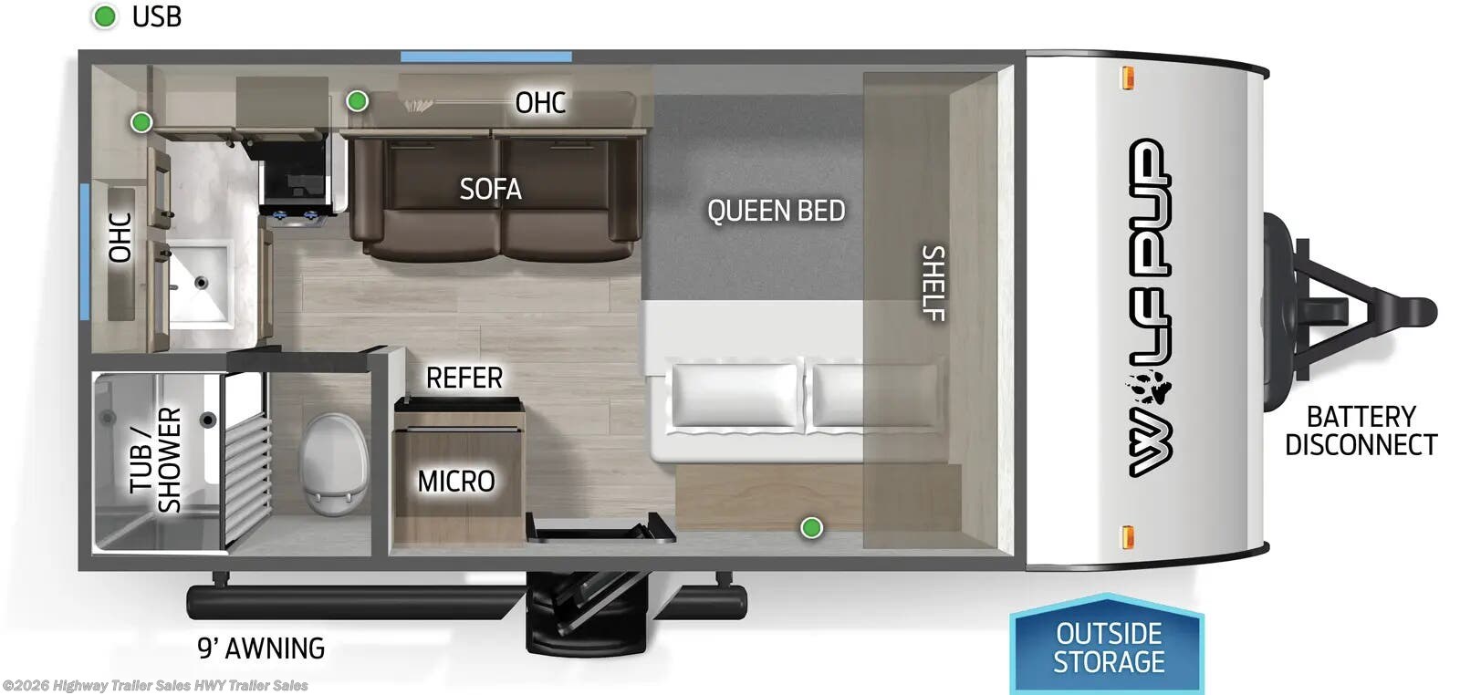 Email now about this 2026 Forest River Cherokee Wolf Pup 14RKW! Floorplan of 2026 Forest River Cherokee Wolf Pup 14RKW