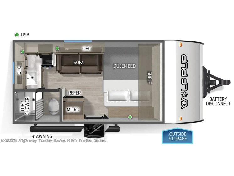 Email now about this 2026 Forest River Cherokee Wolf Pup 14RKW! Floorplan of 2026 Forest River Cherokee Wolf Pup 14RKW