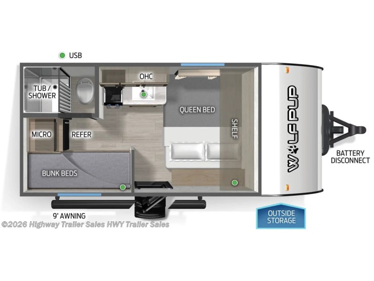 Email now about this 2026 Forest River Cherokee Wolf Pup 14BHW! Floorplan of 2026 Forest River Cherokee Wolf Pup 14BHW