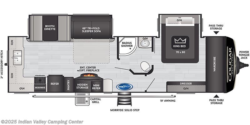 Floorplan of 2023 Keystone Cougar Half-Ton East 30RKD