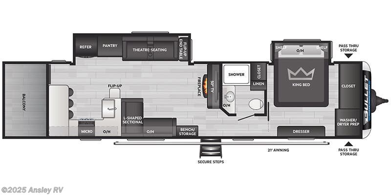 Call now about this 2025 Keystone Bullet Premium 336BBK! Floorplan of 2025 Keystone Bullet Premium 336BBK