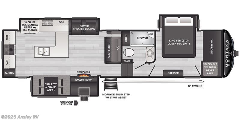 Call now about this 2026 Keystone Montana High Country 325RK! Floorplan of 2026 Keystone Montana High Country 325RK