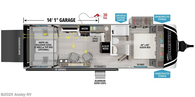 Call now about this 2026 Grand Design Momentum G-Class 27G! Floorplan of 2026 Grand Design Momentum G-Class 27G