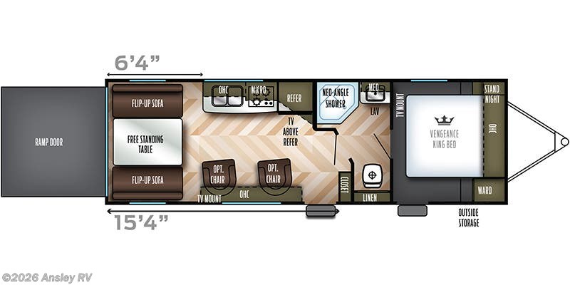 Call now about this 2019 Forest River Vengeance Rogue 25V! Floorplan of 2019 Forest River Vengeance Rogue 25V
