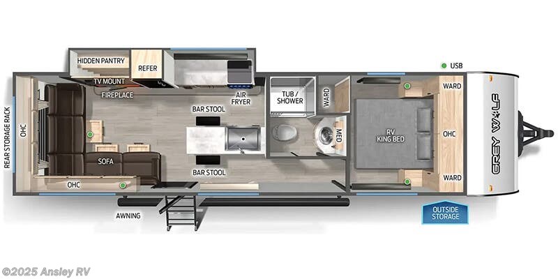 Call now about this 2025 Forest River Cherokee Grey Wolf 27LH! Floorplan of 2025 Forest River Cherokee Grey Wolf 27LH