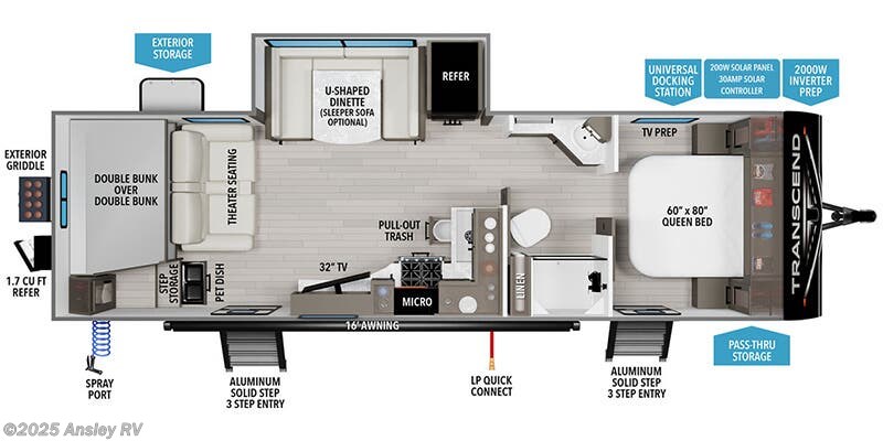 Call now about this 2026 Grand Design Transcend 265BHT! Floorplan of 2026 Grand Design Transcend 265BHT