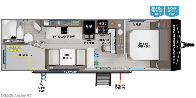 Call now about this 2026 Grand Design Transcend Xplor 24BHX! Floorplan of 2026 Grand Design Transcend Xplor 24BHX