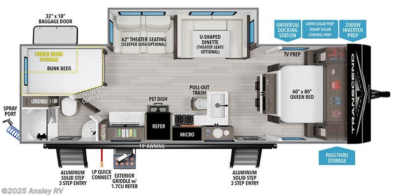 Call now about this 2026 Grand Design Transcend Xplor 27DBX! Floorplan of 2026 Grand Design Transcend Xplor 27DBX