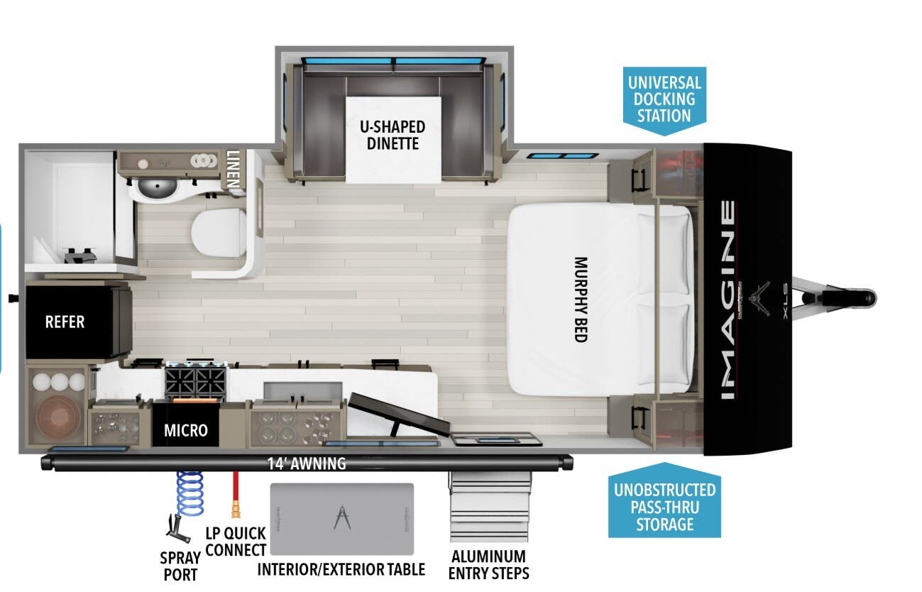 Call now about this 2025 Grand Design Imagine XLS 0! 2025 Grand Design Imagine XLS 0 - New Travel Trailer For Sale by McClain's Longhorn RV in Sanger, Texas features Batteries, Wardrobe(s), Fire Extinguisher, Overhead Cabinetry, Kitchen Sink