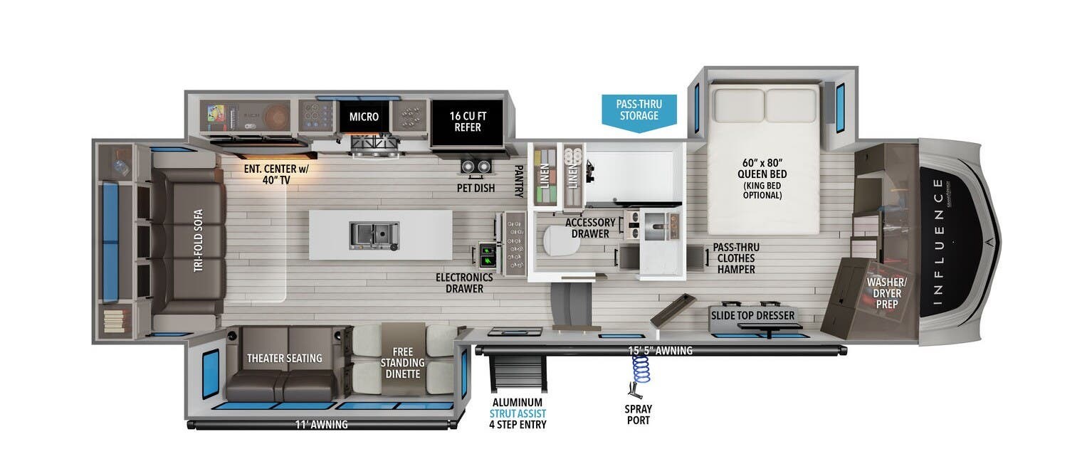 Call now about this 2026 Grand Design Influence 3003RL! 2026 Grand Design Influence 3003RL - New Fifth Wheel For Sale by McClain's Longhorn RV in Sanger, Texas features Hitch, Smoke Detector, Batteries, Leveling Jacks, Queen Bed
