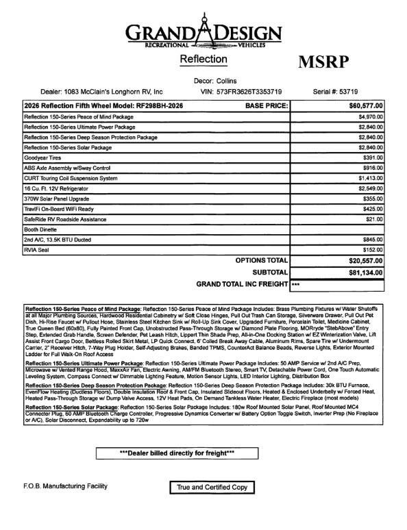 Contact us now about this 2026 Grand Design Reflection 150 298BH! 2026 Reflection 150 298BH by Grand Design from McClain's Longhorn RV in Sanger, Texas