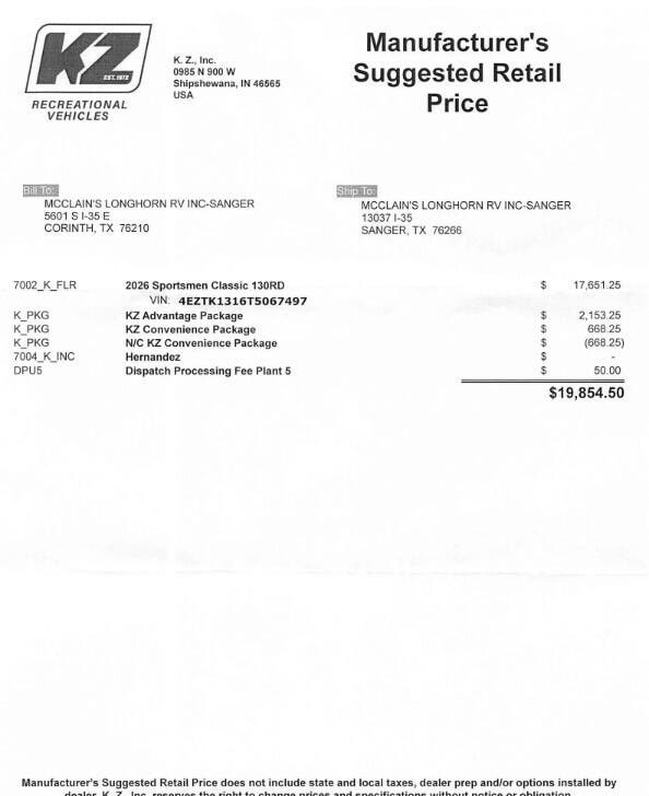 Contact us now about this 2026 K-Z Sportsmen Classic 130RD! 2026 Sportsmen Classic 130RD by K-Z from McClains RV in Kerrville, Texas