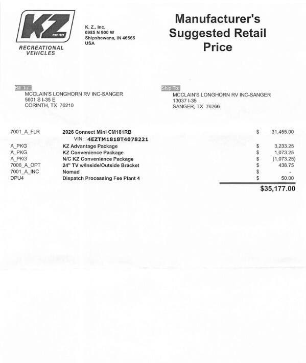 Contact us now about this 2026 K-Z Connect Mini 181RB! 2026 Connect Mini 181RB by K-Z from McClains RV in Kerrville, Texas