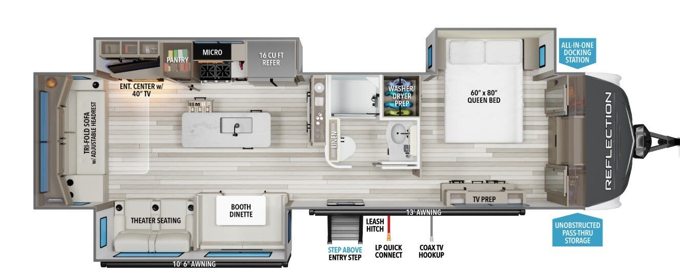 Call now about this 2026 Grand Design Reflection 345RLTS! 2026 Grand Design Reflection 345RLTS - New Travel Trailer For Sale by McClain's Longhorn RV in Sanger, Texas features Smoke Detector, Wardrobe(s), CO Detector, Washer/Dryer Prep, Fire Extinguisher