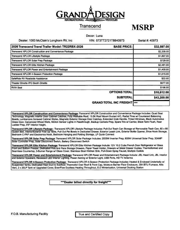 Contact us now about this 2026 Grand Design Transcend Xplor 22RBX! 2026 Transcend Xplor 22RBX by Grand Design from McClain's Longhorn RV in Sanger, Texas