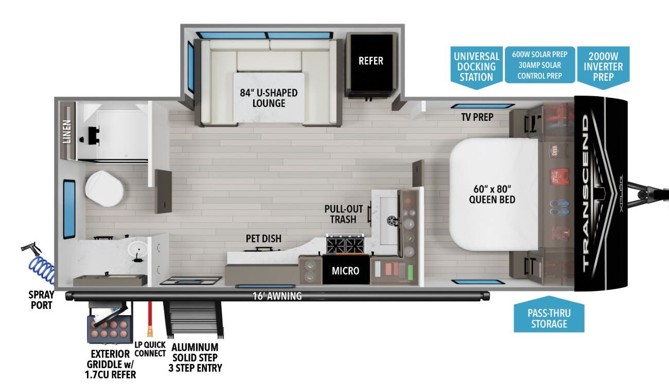 Call now about this 2026 Grand Design Transcend Xplor 22RBX! 2026 Grand Design Transcend Xplor 22RBX - New Travel Trailer For Sale by McClain's Longhorn RV in Sanger, Texas features Smoke Detector, Leveling Jacks, U Lounge, Air Conditioning, CO Detector