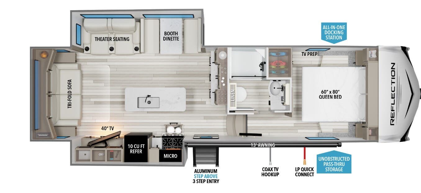 Call now about this 2026 Grand Design Reflection 100 28RL! 2026 Grand Design Reflection 100 28RL - New Fifth Wheel For Sale by McClain's Longhorn RV in Sanger, Texas features Dinette, Leveling Jacks, LP Detector, Microwave, Overhead Cabinetry