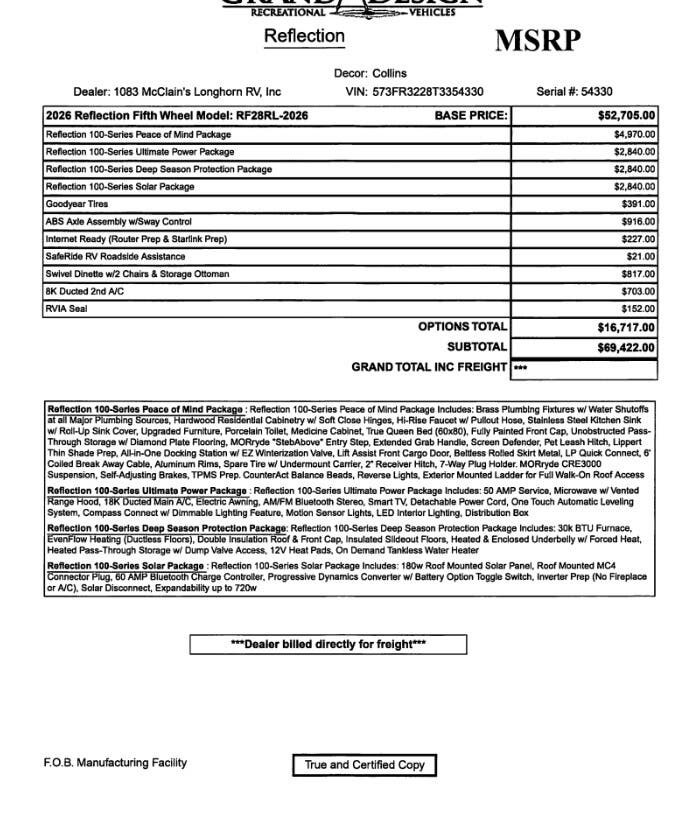 Contact us now about this 2026 Grand Design Reflection 100 28RL! 2026 Reflection 100 28RL by Grand Design from McClain's Longhorn RV in Sanger, Texas