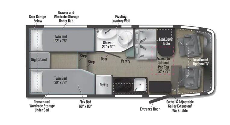 Call now about this 2026 Winnebago Ekko 22A! 2026 Winnebago Ekko 22A - New Class C For Sale by McClain's Longhorn RV in Sanger, Texas features CO Detector, Air Conditioning, Shower, Batteries, Fire Extinguisher