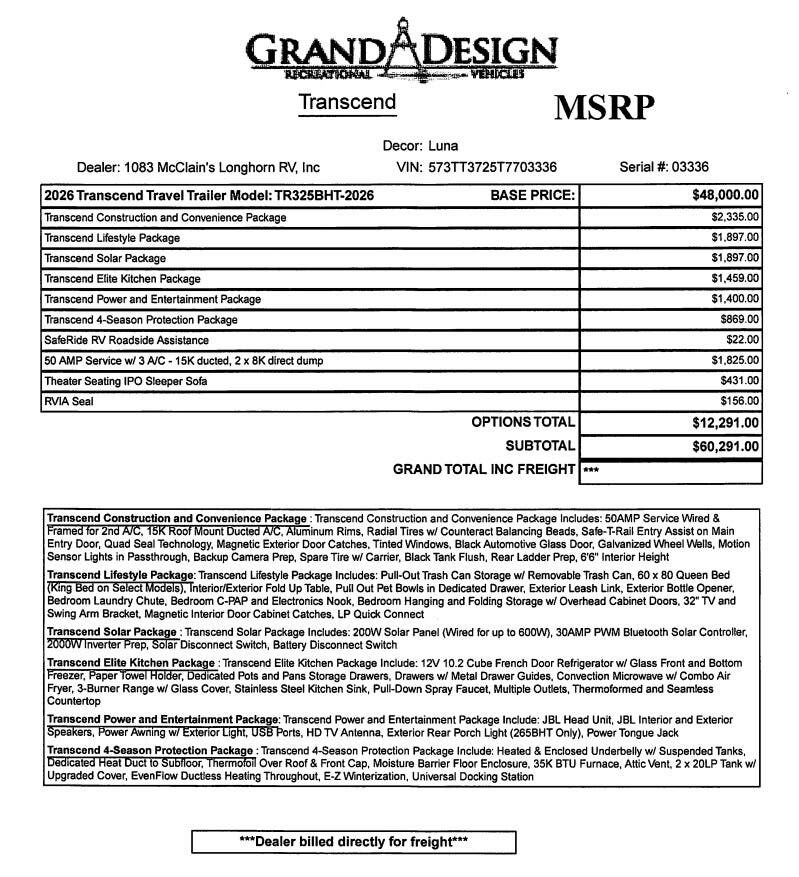 Contact us now about this 2026 Grand Design Transcend 325BHT! 2026 Transcend 325BHT by Grand Design from McClain's Longhorn RV in Sanger, Texas