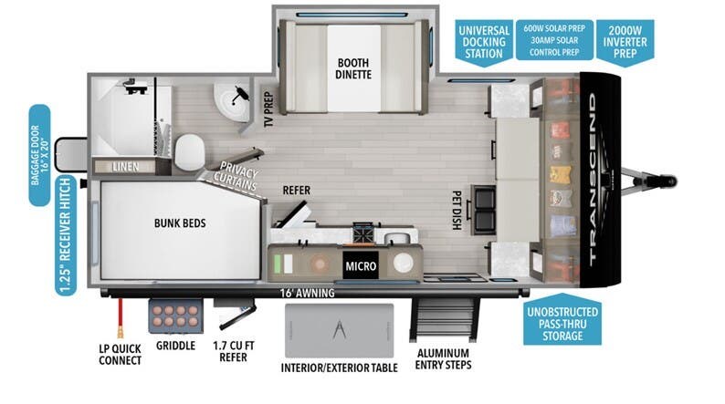 Call now about this 2026 Grand Design Transcend One 161BH! 2026 Grand Design Transcend One 161BH - New Travel Trailer For Sale by McClain's Longhorn RV in Sanger, Texas features Power Awning, Detachable Power Cord, Microwave, Hitch, Queen Bed