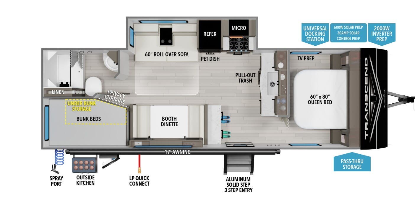 Call now about this 2026 Grand Design Transcend Xplor 26BHX! 2026 Grand Design Transcend Xplor 26BHX - New Travel Trailer For Sale by McClain's Longhorn RV in Sanger, Texas features Shower, CO Detector, Refrigerator, Bunk Beds, Smoke Detector