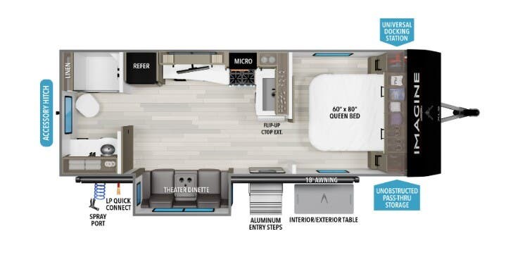 Call now about this 2026 Grand Design Imagine XLS 22RBE! 2026 Grand Design Imagine XLS 22RBE - New Travel Trailer For Sale by McClain's RV Fort Worth in Fort Worth, Texas features Queen Mattress, Oven, Medicine Cabinet, Air Conditioning, Stove