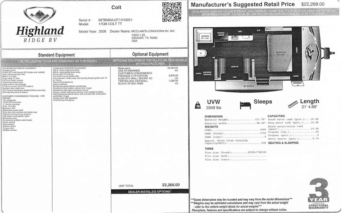 Contact us now about this 2026 Highland Ridge Open Range CONV 17QB! 2026 Open Range CONV 17QB by Highland Ridge from McClain's Longhorn RV in Sanger, Texas