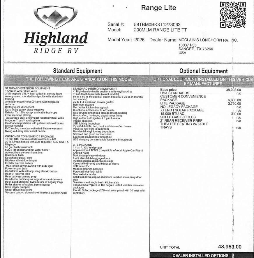 Contact us now about this 2026 Highland Ridge Open Range Light 200MLM! 2026 Open Range Light 200MLM by Highland Ridge from McClain's Longhorn RV in Sanger, Texas