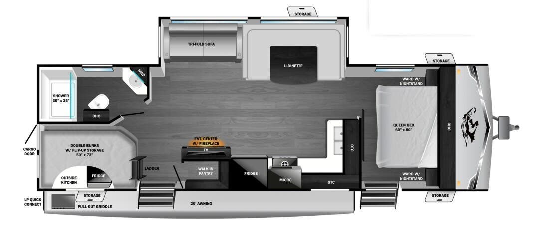 Call now about this 2026 Highland Ridge Open Range Light 270DBL! 2026 Highland Ridge Open Range Light 270DBL - New Travel Trailer For Sale by McClain's Longhorn RV in Sanger, Texas features U-Shaped Dinette, Stove, Bunk Beds, Air Conditioning, Microwave