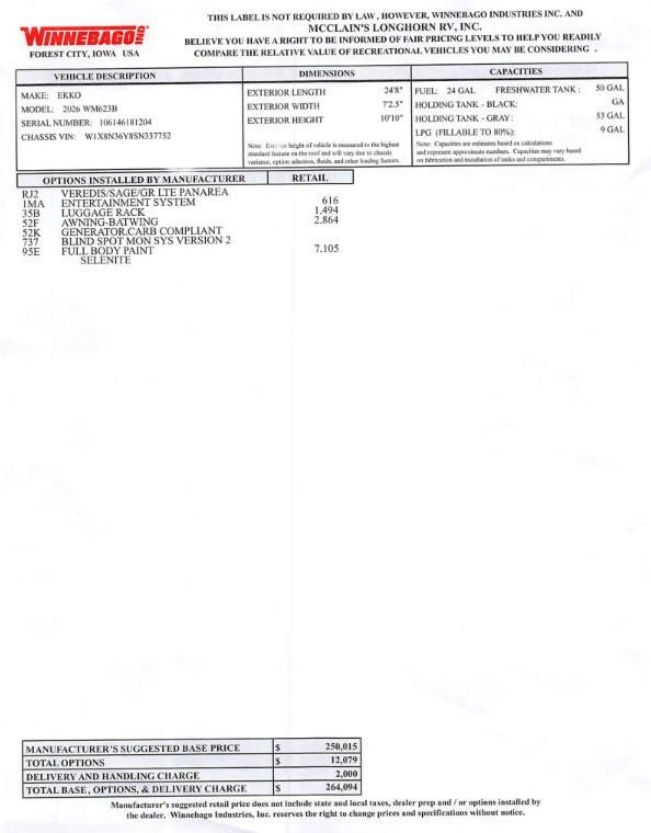 Contact us now about this 2026 Winnebago Ekko 23B! 2026 Ekko 23B by Winnebago from McClain's Longhorn RV in Sanger, Texas