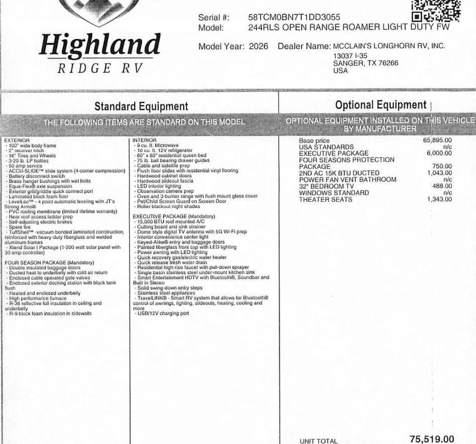 Contact us now about this 2026 Highland Ridge Open Range Roamer LIGHT 244RLS! 2026 Open Range Roamer LIGHT 244RLS by Highland Ridge from McClain's Longhorn RV in Sanger, Texas
