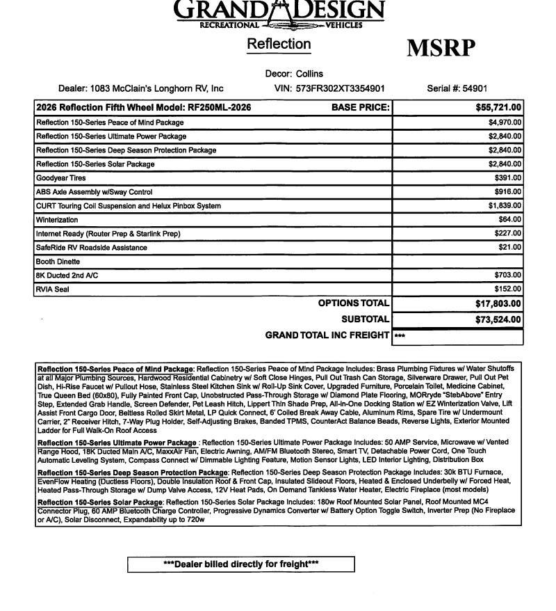 Contact us now about this 2026 Grand Design Reflection 150 250ML! 2026 Reflection 150 250ML by Grand Design from McClain's Longhorn RV in Sanger, Texas