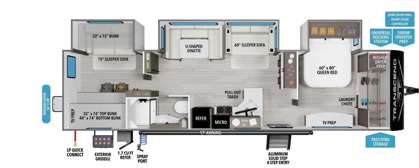 Call now about this 2026 Grand Design Transcend 335BHT! 2026 Grand Design Transcend 335BHT - New Travel Trailer For Sale by McClain's Longhorn RV in Sanger, Texas features Enclosed Underbelly, Water Heater, Air Conditioning, Backup Camera, Booth Dinette