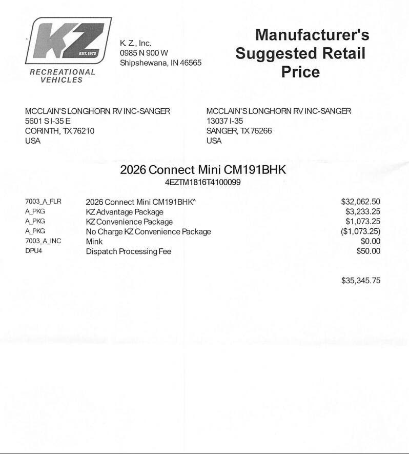 Contact us now about this 2026 K-Z Connect Mini 191BHK! 2026 Connect Mini 191BHK by K-Z from McClain's Longhorn RV in Sanger, Texas
